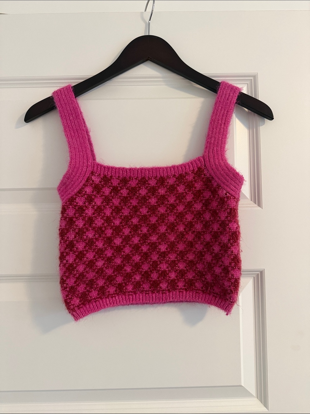 Zara Pink Checkered Knit Tank Top